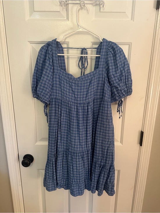 Pilcro Dresses & Skirts - Pilcro Blue Gingham Puff-Sleeve Dress
